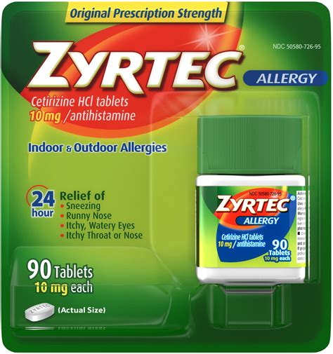 cetirizine zyrtec allergy antihistamine hcl relief hour