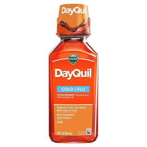 dayquil flu vicks cough daytime acetaminophen symptom congestion drowsy throat sore