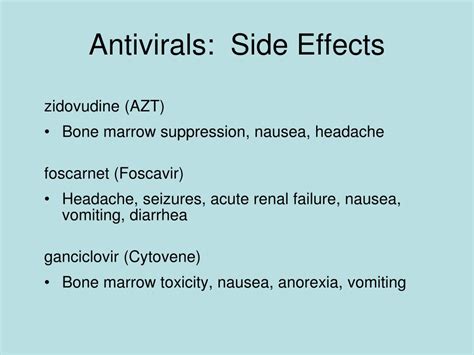 side antivirals effects agents immunomodulators antivirus aids treatment used nausea headache ppt powerpoint presentation diarrhea vomiting seizures